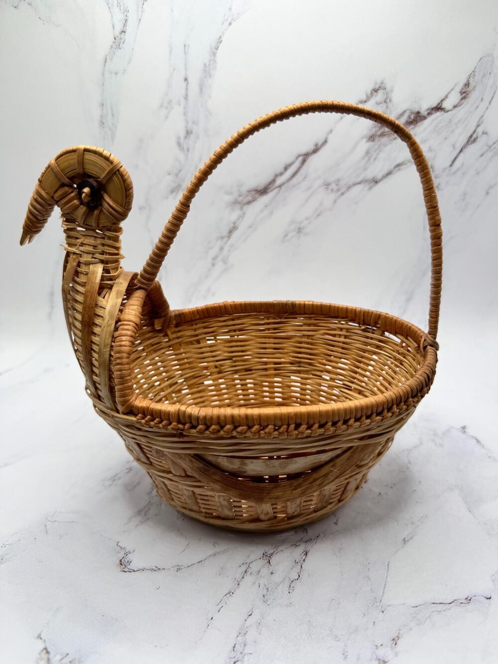 Vintage turkey shaped woven rattan mini basket with handle thanksgiving